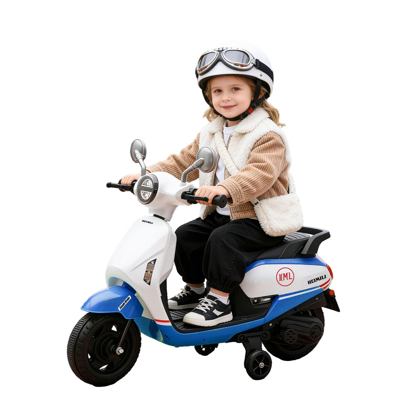 Heimili blue 6V kids electric motorcycle ride-on toy with LED lights and safety pedal start