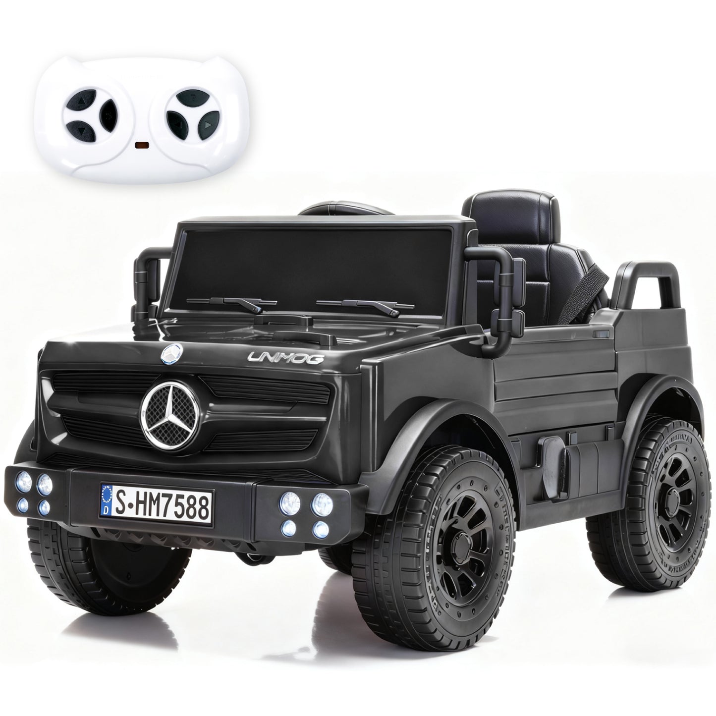 12V Mercedes-Benz Unimog Ride-On Car for Kids | Remote Control, LED Lights, Music Player & Safety Belt – Perfect Gift for Ages 3–4