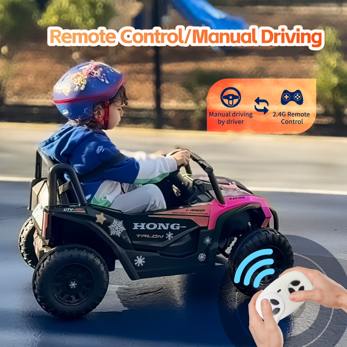 HEIMILI 12V Kids Ride On UTV,Ride on Car Toy w/Remote Control,Electric Off-Road UTV Truck,Remote w/ LED Lights MP&Music Bluetooth USB for Kids,Boys and Girls Aged 3-6 Years