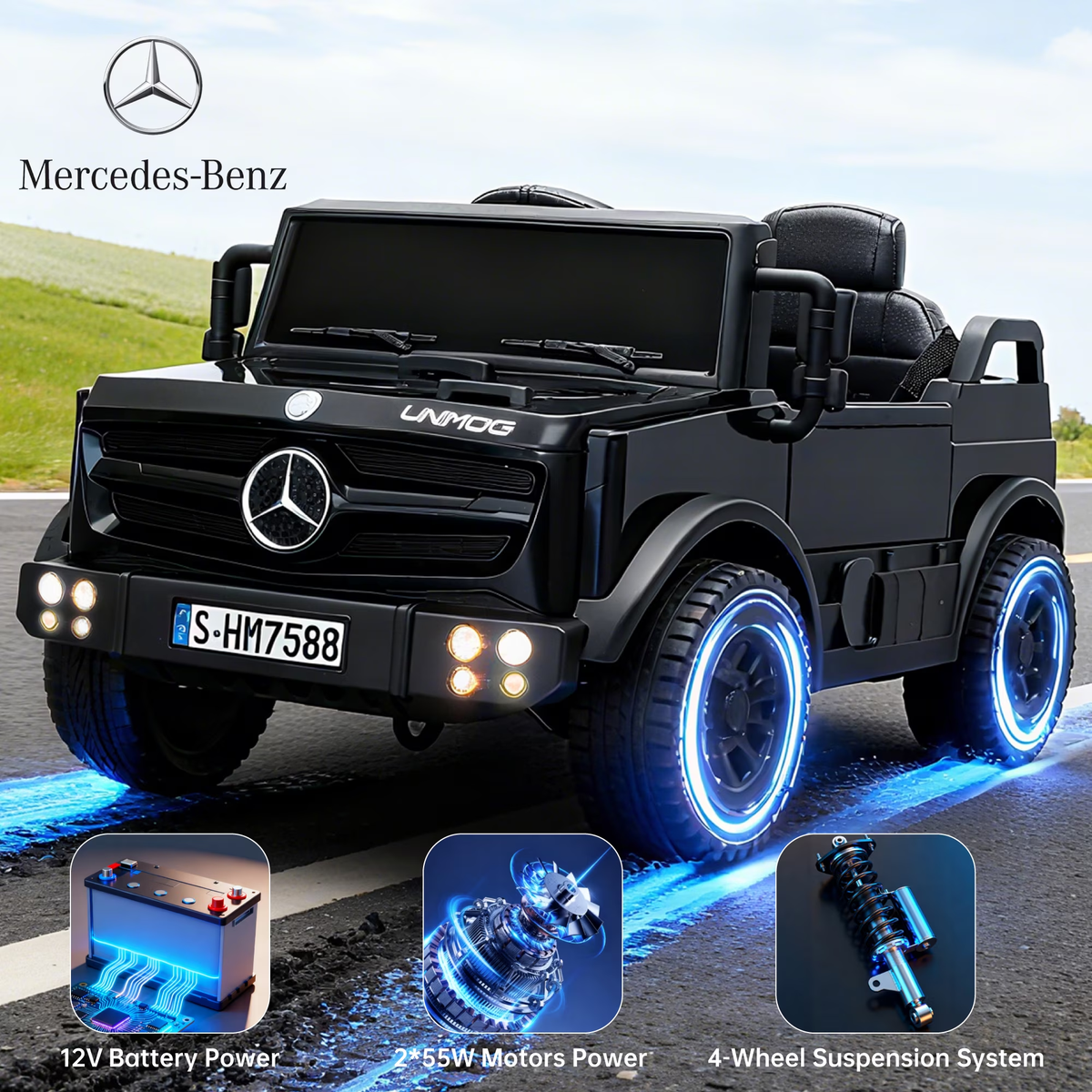 HEIMILI 12V Ride on Toys Electric Car,Licensed Mercedes-Benz Unimog w/Parent Remote Control,Age for 1-4 Boys,Girls,Kids,Red