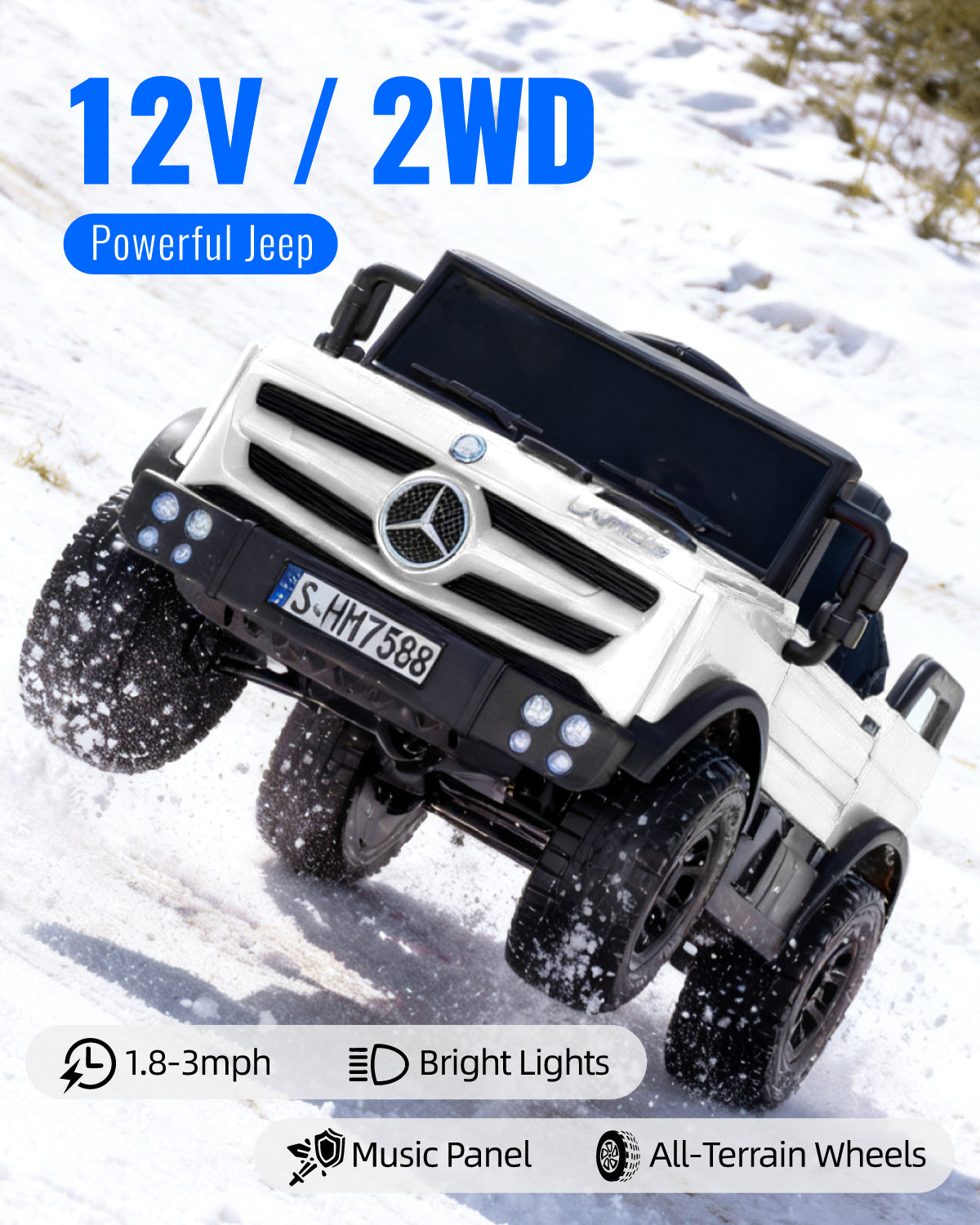 12V Mercedes-Benz Unimog Ride-On Car for Kids | Remote Control, LED Lights, Music Player & Safety Belt – Perfect Gift for Ages 3–4