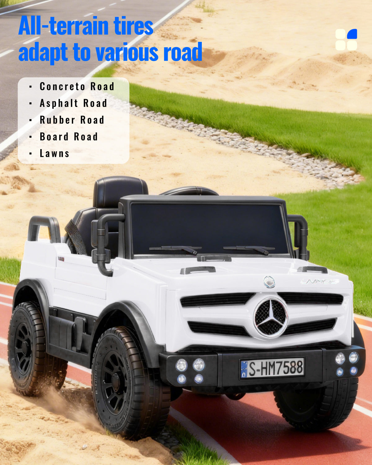 12V Mercedes-Benz Unimog Ride-On Car for Kids | Remote Control, LED Lights, Music Player & Safety Belt – Perfect Gift for Ages 3–4