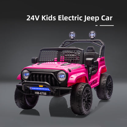 24V Two Seater Kids Electric Jeep Ride on Cars,Powered 4-Wheel Battery Car w/Remote Control MP3 LED Bluetooth Music for Kids 2+