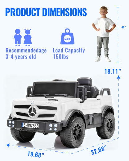 12V Mercedes-Benz Unimog Ride-On Car for Kids | Remote Control, LED Lights, Music Player & Safety Belt – Perfect Gift for Ages 3–4