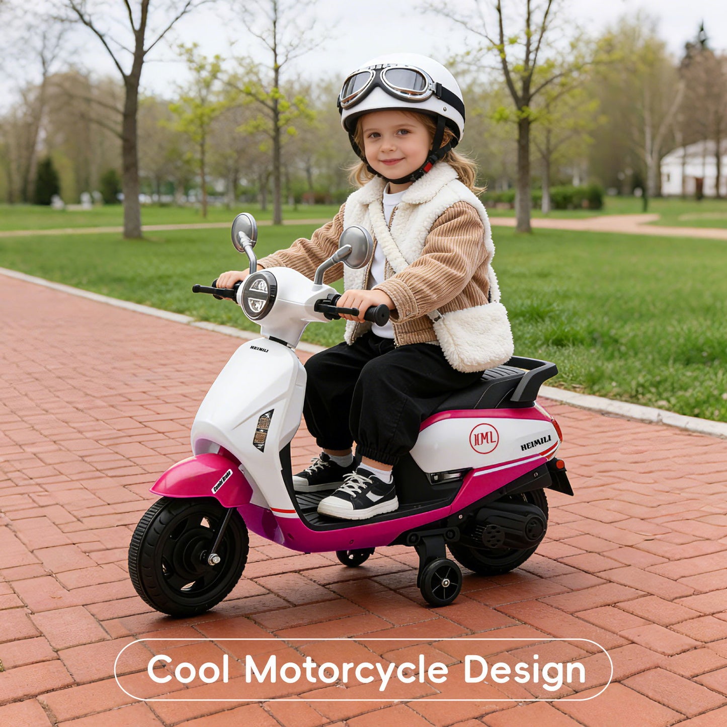 Side view of Heimili 6V electric scooter featuring high-traction anti-slip tires for safety