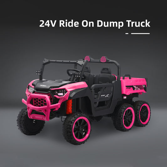 HEIMILI 24V 2-Seater White 6x6 Ride-On Truck with Parental Remote Control, LED Headlights, and Spring Suspension for Kids Ages 3-8.