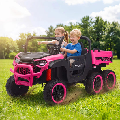 HEIMILI 24V 2-Seater White 6x6 Ride-On Truck with Parental Remote Control, LED Headlights, and Spring Suspension for Kids Ages 3-8.